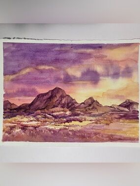 Vibrant WATERCOLOR LANDSCAPE / 7.5 x 10 Inches / SOUTHWEST SUNSET Signed BRISTOW